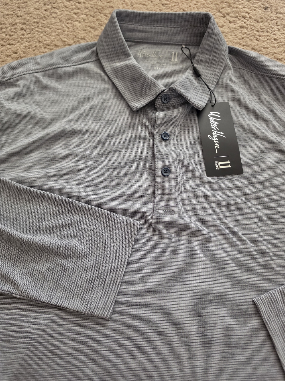Walter Hagen Men's Long Sleeve Polo Shirt - Navy Heathered XXL